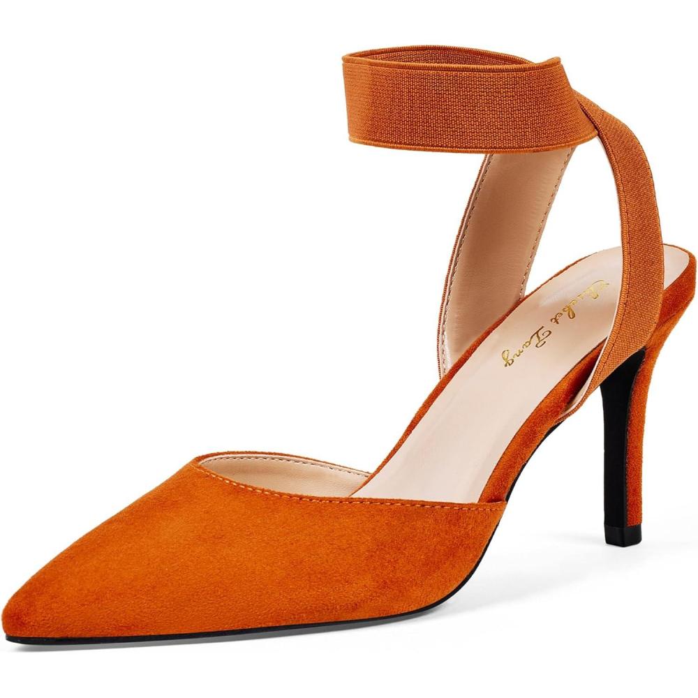 image:imageZhabtuc lgantes Escarpins Talons Aiguilles de 8 cm avec Bride lastique la Cheville et Bout Pointu en Daim pour FemmesDaim Couleur Chameau