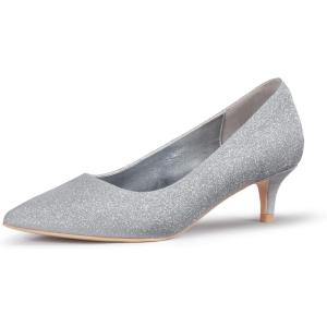 Zhabtuc Escarpins Classiques pour Femmes à Petit Talon Chaton Talons Bas à Bout Fermé 5CM Chaussures à Talons à Bout Pointu Talons pour Le Bureau, la Fête, Le Mariage(Paillettes Argentées)