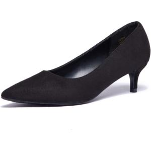 Zhabtuc Escarpins Classiques pour Femmes à Petit Talon Chaton Talons Bas à Bout Fermé 5CM Chaussures à Talons à Bout Pointu Talons pour Le Bureau, la Fête, Le Mariage(Daim Noir)