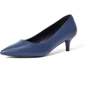 Zhabtuc Escarpins Classiques pour Femmes à Petit Talon Chaton Talons Bas à Bout Fermé 5CM Chaussures à Talons à Bout Pointu Talons pour Le Bureau, la Fête, Le Mariage(Bleu Marine Mat)