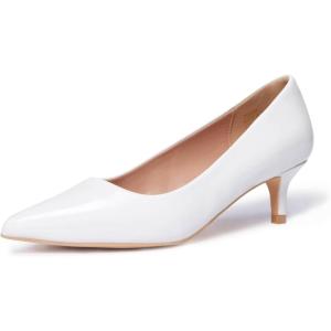 Zhabtuc Escarpins Classiques pour Femmes à Petit Talon Chaton Talons Bas à Bout Fermé 5CM Chaussures à Talons à Bout Pointu Talons pour Le Bureau, la Fête, Le Mariage(Vernis Blanc)