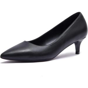Zhabtuc Escarpins Classiques pour Femmes à Petit Talon Chaton Talons Bas à Bout Fermé 5CM Chaussures à Talons à Bout Pointu Talons pour Le Bureau, la Fête, Le Mariage(Noir Mat)