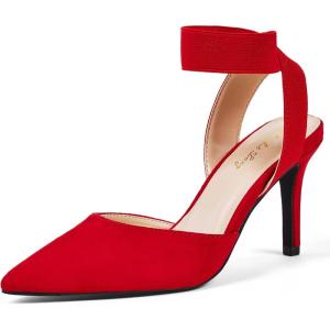 Zhabtuc Élégantes Escarpins à Talons Aiguilles de 8 cm avec Bride élastique à la Cheville et Bout Pointu en Daim pour Femmes(Daim Rouge)
