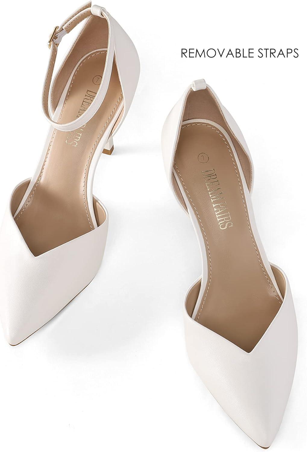 image:imageDREAM PAIRS Escarpins Femme Bout Pointu Talons Aiguilles 85 cm avec Bride Cheville Amovible Chaussures Confortables et lgantesBlanc Pu