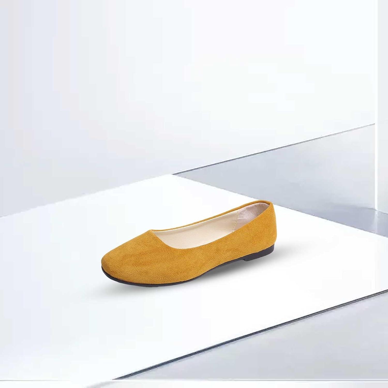 image:imageEscarpins plats pointus pour femme Chaussures basses sans lacets Chaussures dt Semelle plate Antidrapantes Sandales fermes Confortables Couleur unieJaune