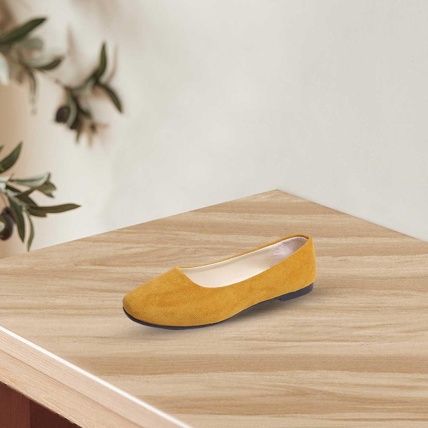 image:imageEscarpins plats pointus pour femme Chaussures basses sans lacets Chaussures dt Semelle plate Antidrapantes Sandales fermes Confortables Couleur unieJaune