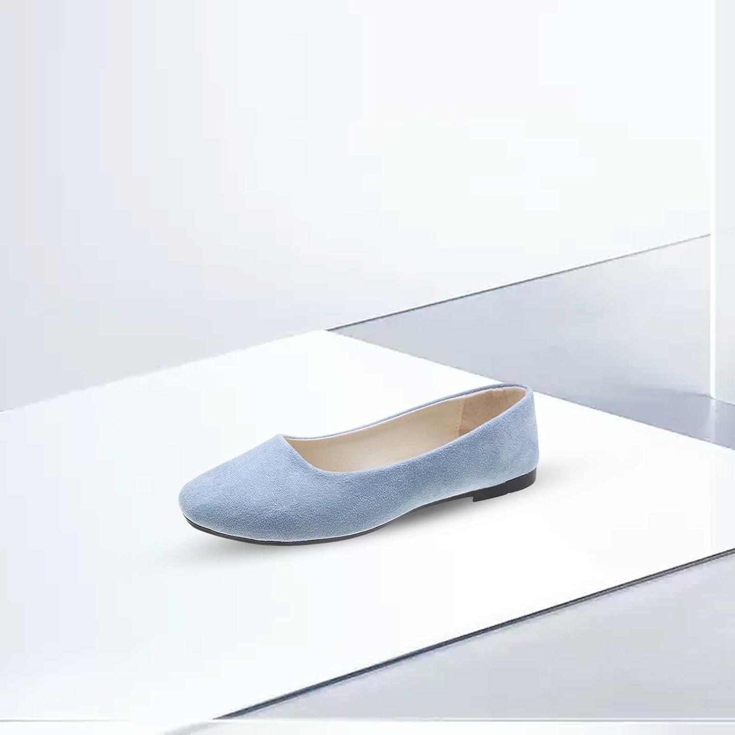 image:imageEscarpins plats pointus pour femme Chaussures basses sans lacets Chaussures dt Semelle plate Antidrapantes Sandales fermes Confortables Couleur unieBleu Clair