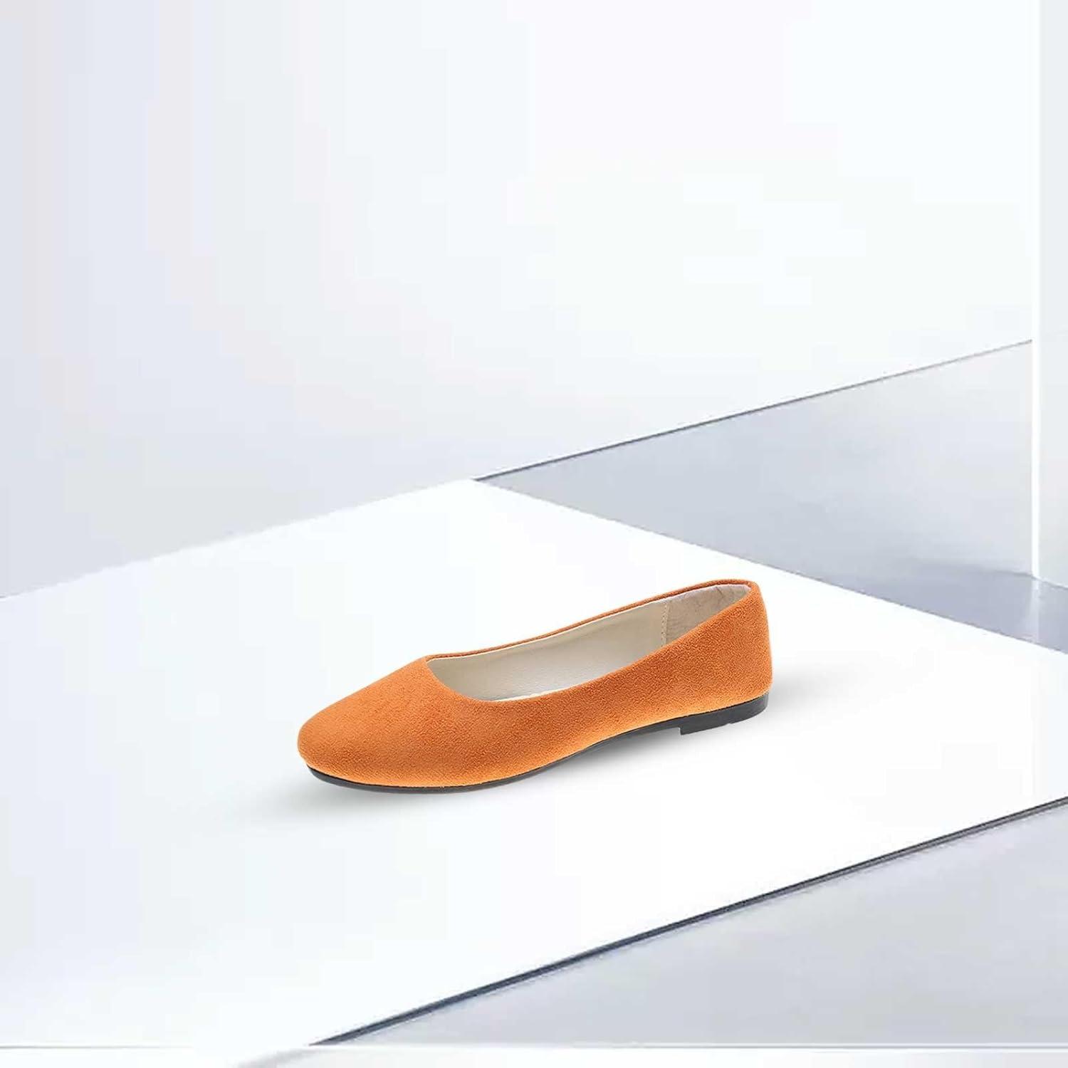 image:imageEscarpins plats pointus pour femme Chaussures basses sans lacets Chaussures dt Semelle plate Antidrapantes Sandales fermes Confortables Couleur unieOrange
