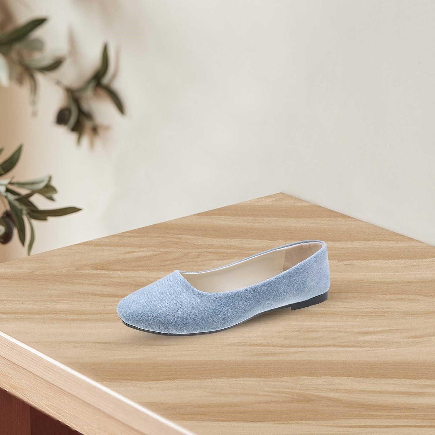 image:imageEscarpins plats pointus pour femme Chaussures basses sans lacets Chaussures dt Semelle plate Antidrapantes Sandales fermes Confortables Couleur unieBleu Clair