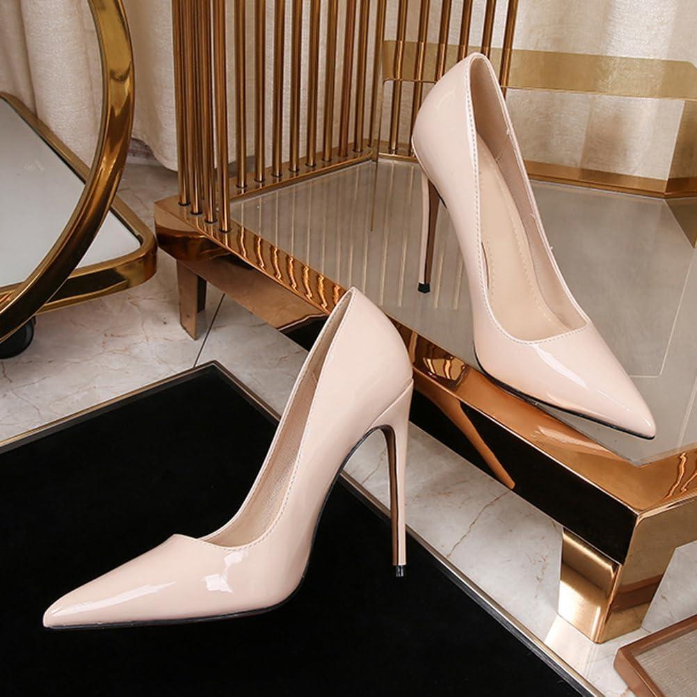 image:imageTalons Hauts de 12 cm pour Femmes Escarpins Bout Pointu et Talon Aiguille avec Soutien de la vote Plantaire pour Mariage Danse et runions daffairesBeige