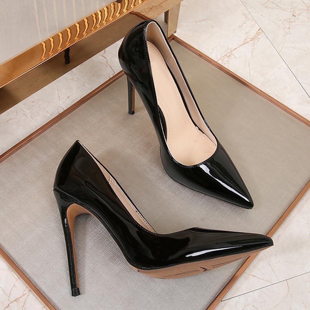 image:imageTalons Hauts de 12 cm pour Femmes Escarpins Bout Pointu et Talon Aiguille avec Soutien de la vote Plantaire pour Mariage Danse et runions daffairesNoir