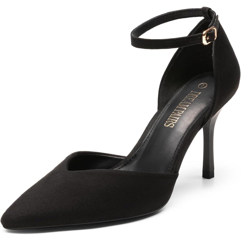 image:imageDREAM PAIRS Escarpins Femme Bout Pointu Talons Aiguilles 85 cm avec Bride Cheville Amovible Chaussures Confortables et lgantesNoir