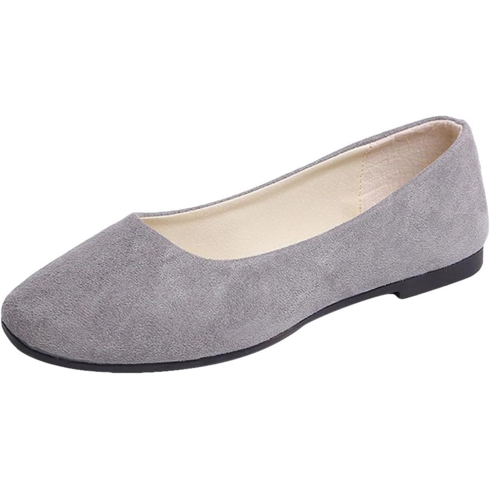 image:imageEscarpins plats pointus pour femme Chaussures basses sans lacets Chaussures dt Semelle plate Antidrapantes Sandales fermes Confortables Couleur unieGris