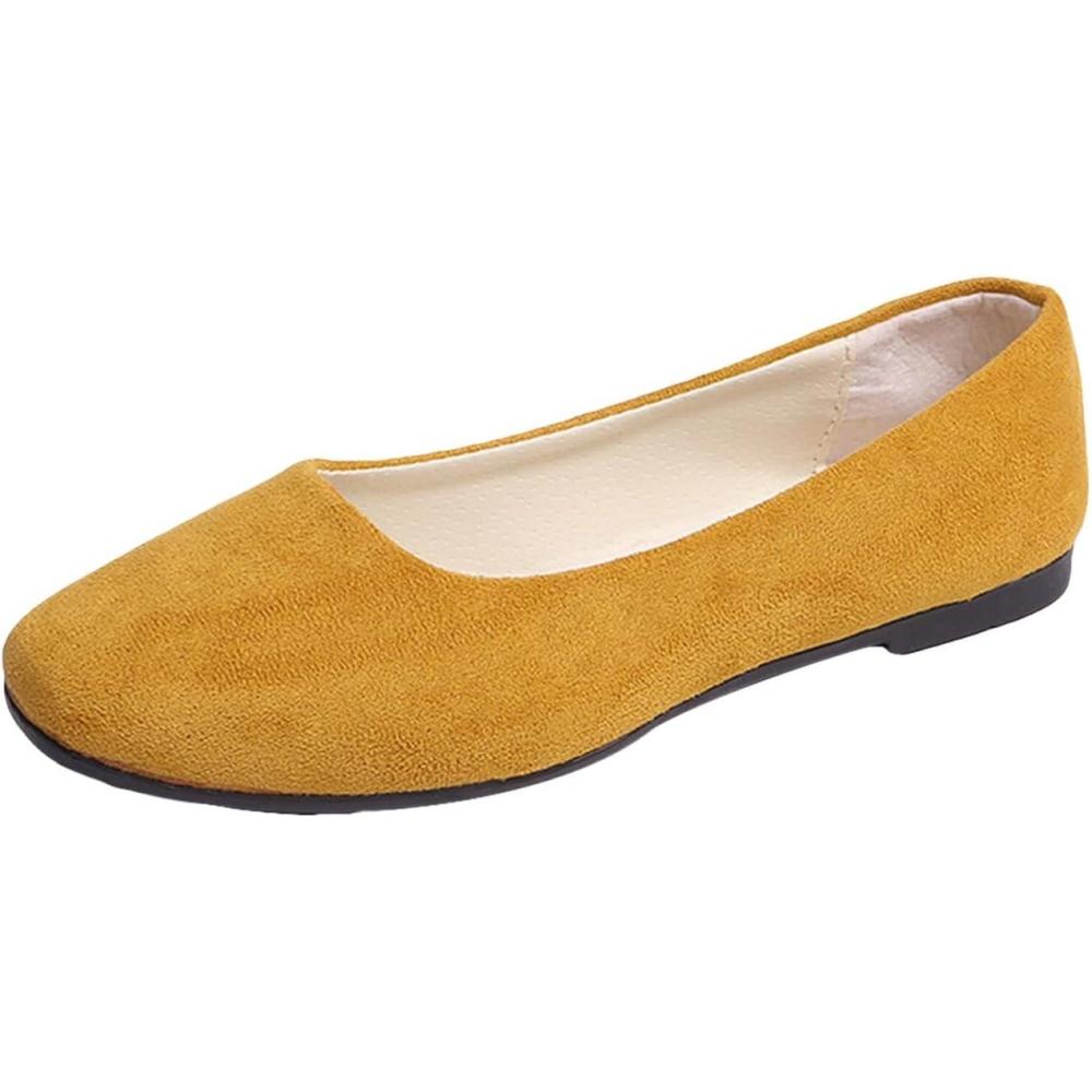 image:imageEscarpins plats pointus pour femme Chaussures basses sans lacets Chaussures dt Semelle plate Antidrapantes Sandales fermes Confortables Couleur unieJaune
