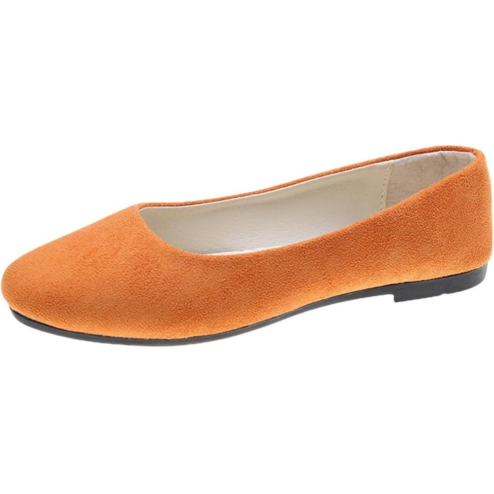 image:imageEscarpins plats pointus pour femme Chaussures basses sans lacets Chaussures dt Semelle plate Antidrapantes Sandales fermes Confortables Couleur unieOrange