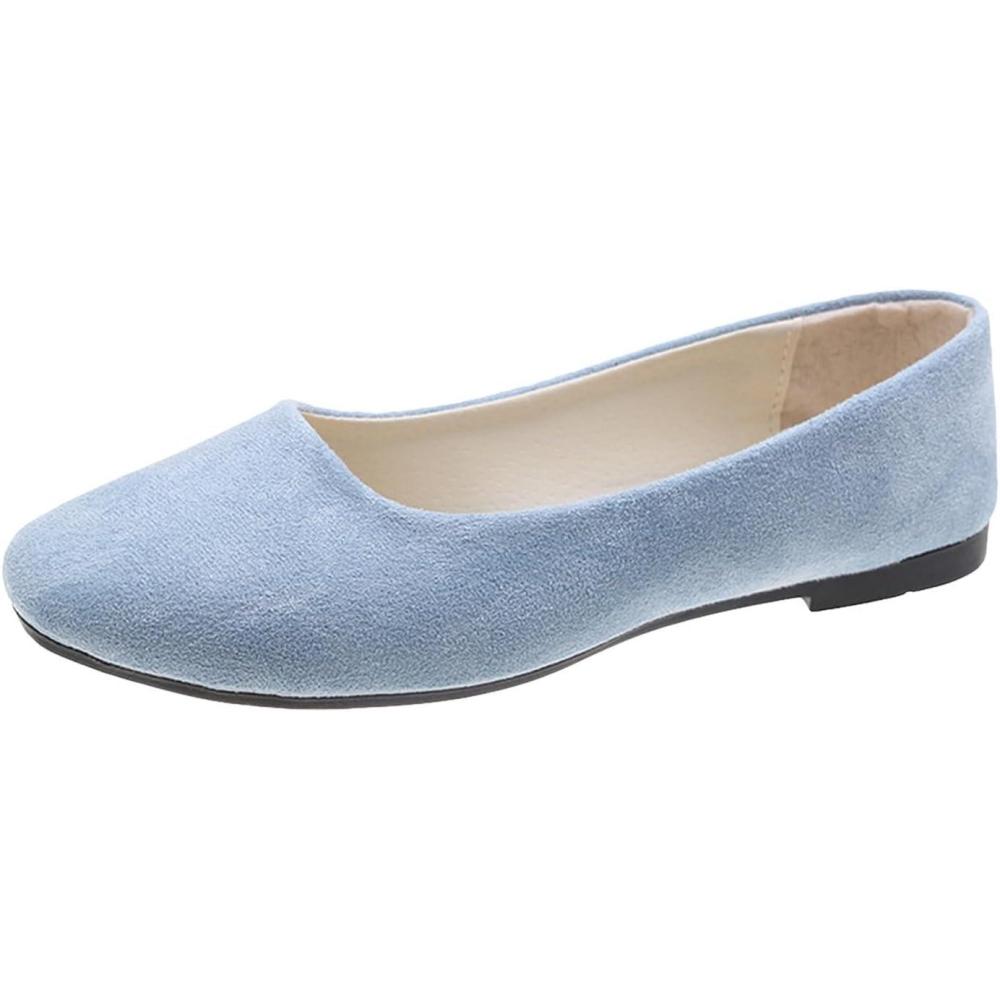 image:imageEscarpins plats pointus pour femme Chaussures basses sans lacets Chaussures dt Semelle plate Antidrapantes Sandales fermes Confortables Couleur unieBleu Clair