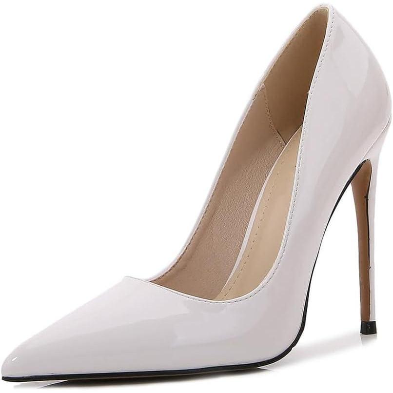 image:imageTalons Hauts de 12 cm pour Femmes  Escarpins  Bout Pointu et Talon Aiguille avec Soutien de la vote Plantaire pour Mariage Danse et runions daffairesWhite