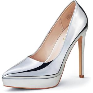 Zhabtuc Escarpins à Plateforme Classiques à Talons Aiguilles pour Femme – Chaussures de Mariage à Bout Pointu(Argent)