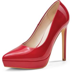 Zhabtuc Escarpins à Plateforme Classiques à Talons Aiguilles pour Femme – Chaussures de Mariage à Bout Pointu(Rouge)