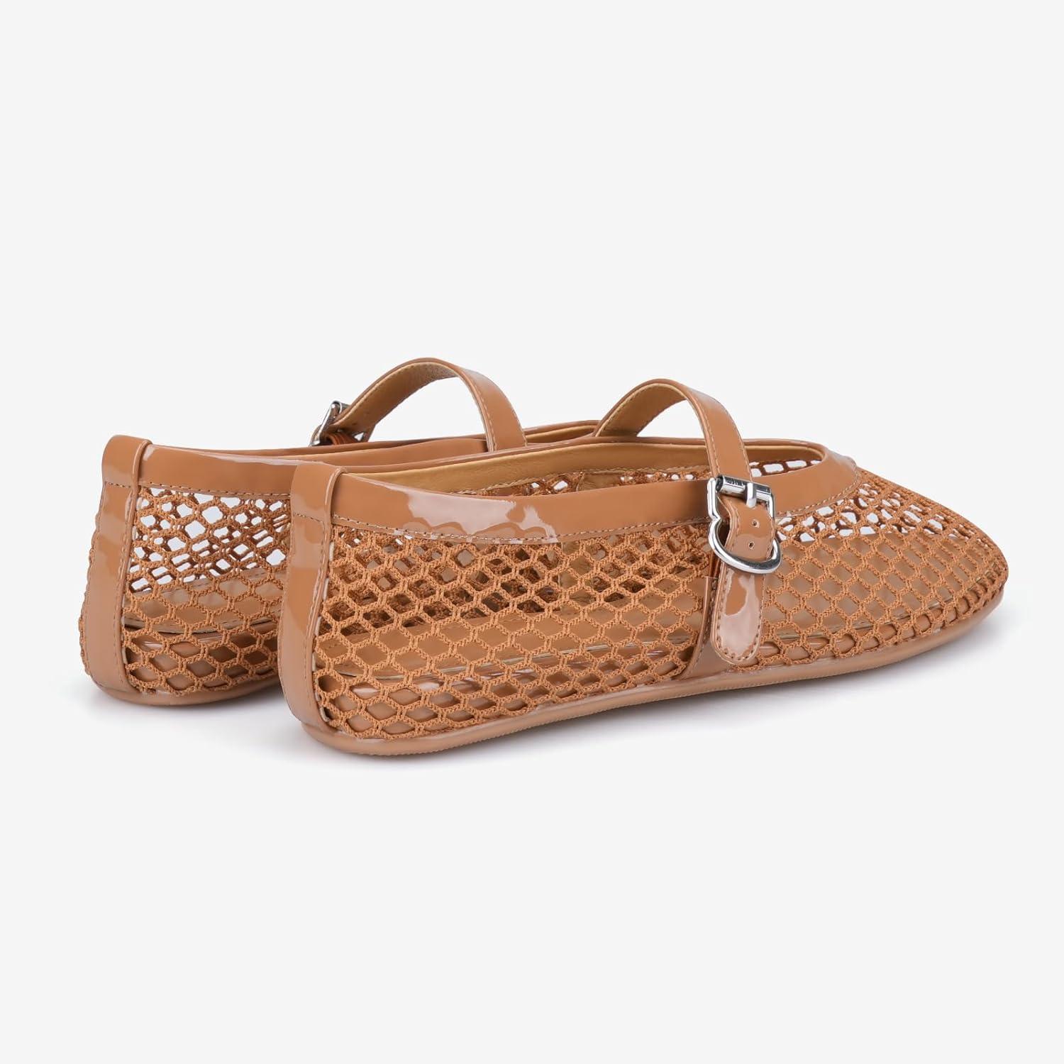 image:imageAdrizzlein Ballerines plates en maille pour femme avec sangle boucle Large largeur Style dcontract Pour ltMarron