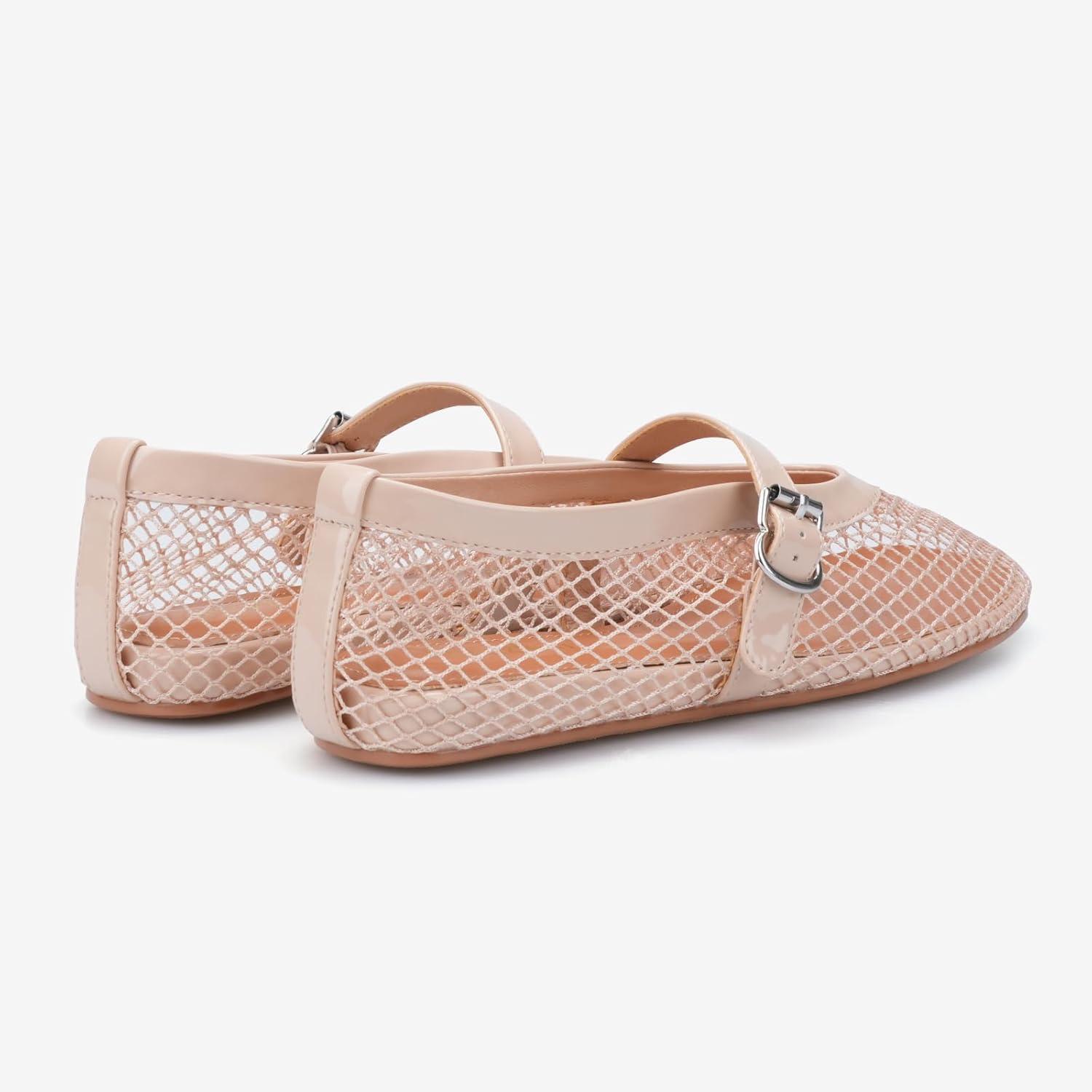 image:imageAdrizzlein Ballerines plates en maille pour femme avec sangle boucle Large largeur Style dcontract Pour ltNude