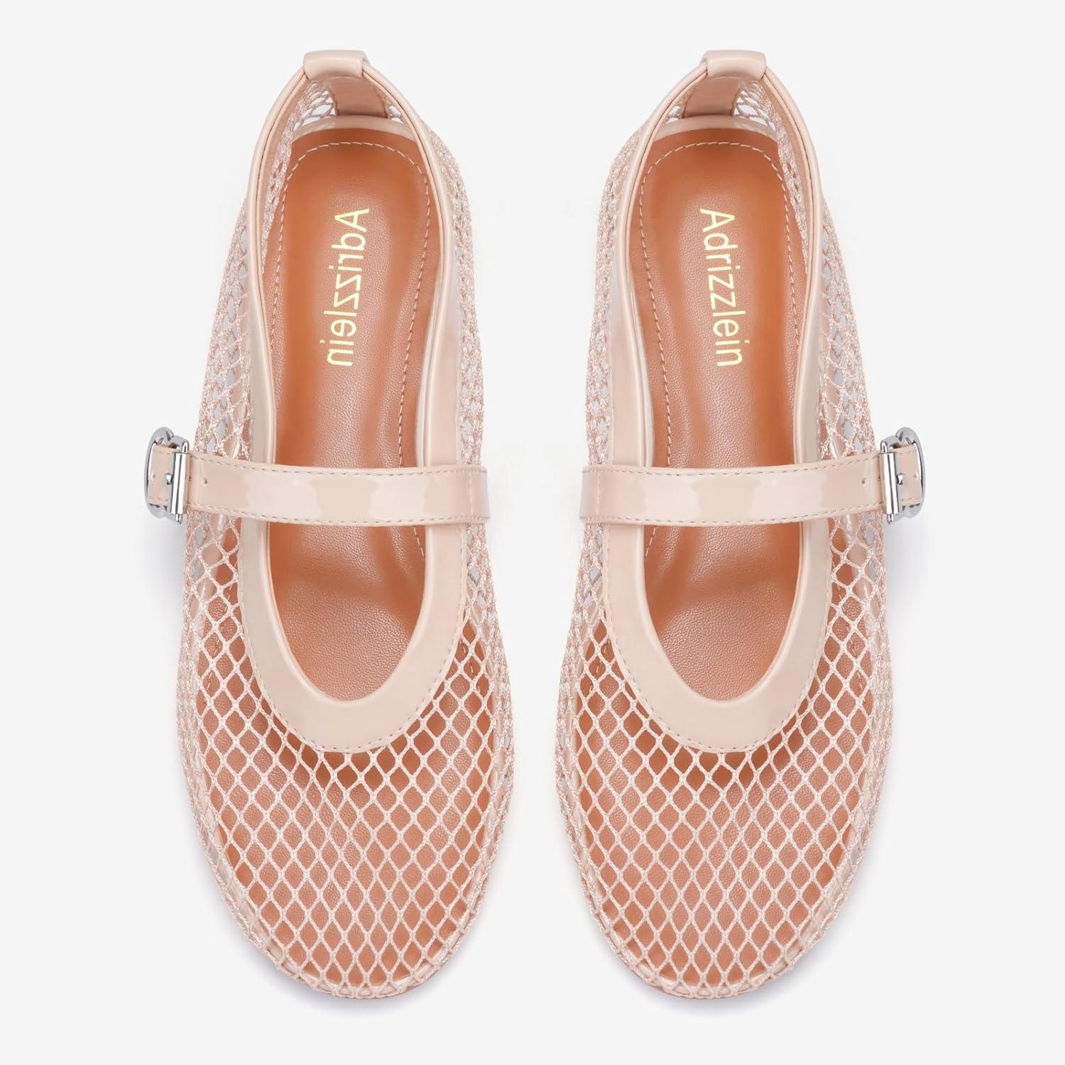 image:imageAdrizzlein Ballerines plates en maille pour femme avec sangle boucle Large largeur Style dcontract Pour ltNude