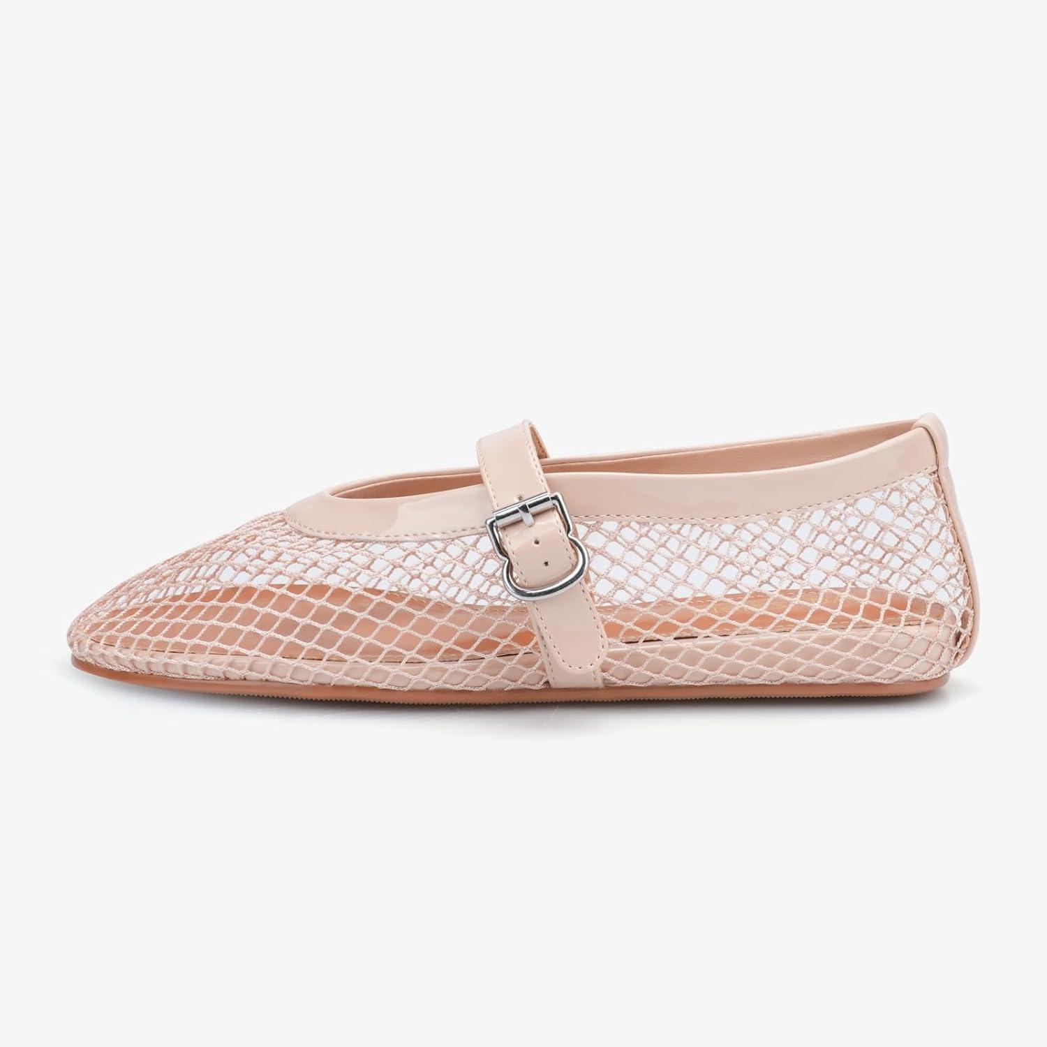 image:imageAdrizzlein Ballerines plates en maille pour femme avec sangle boucle Large largeur Style dcontract Pour ltNude