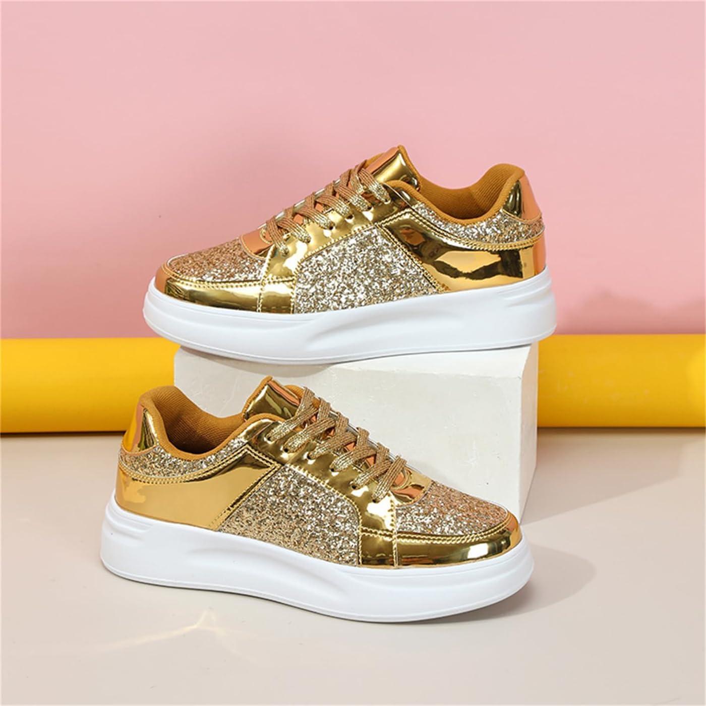 image:imageChaussures de Sport pour Femmes Baskets Paillettes Chaussures de Course en Plein Air Fitness Chaussures de Randonne Chaussures Dcontractes Sneaker Lgres Chaussures PlatesA Dor