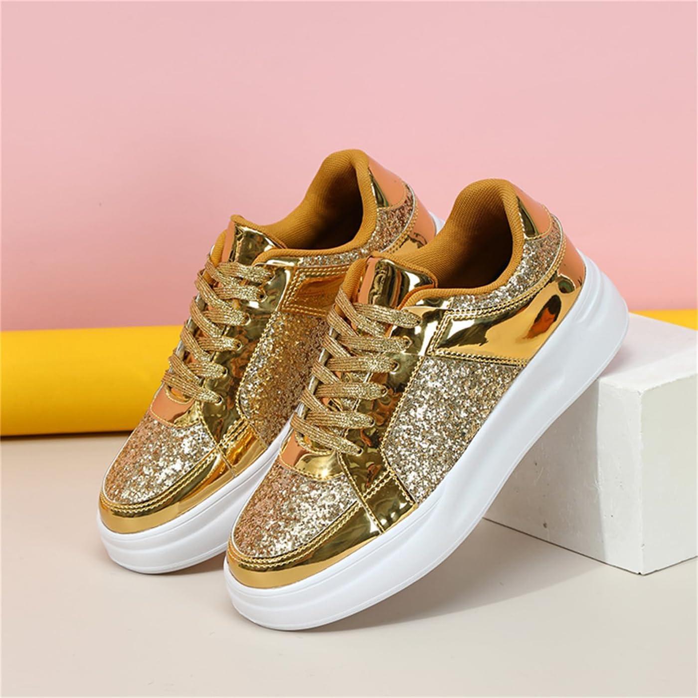 image:imageChaussures de Sport pour Femmes Baskets Paillettes Chaussures de Course en Plein Air Fitness Chaussures de Randonne Chaussures Dcontractes Sneaker Lgres Chaussures PlatesA Dor
