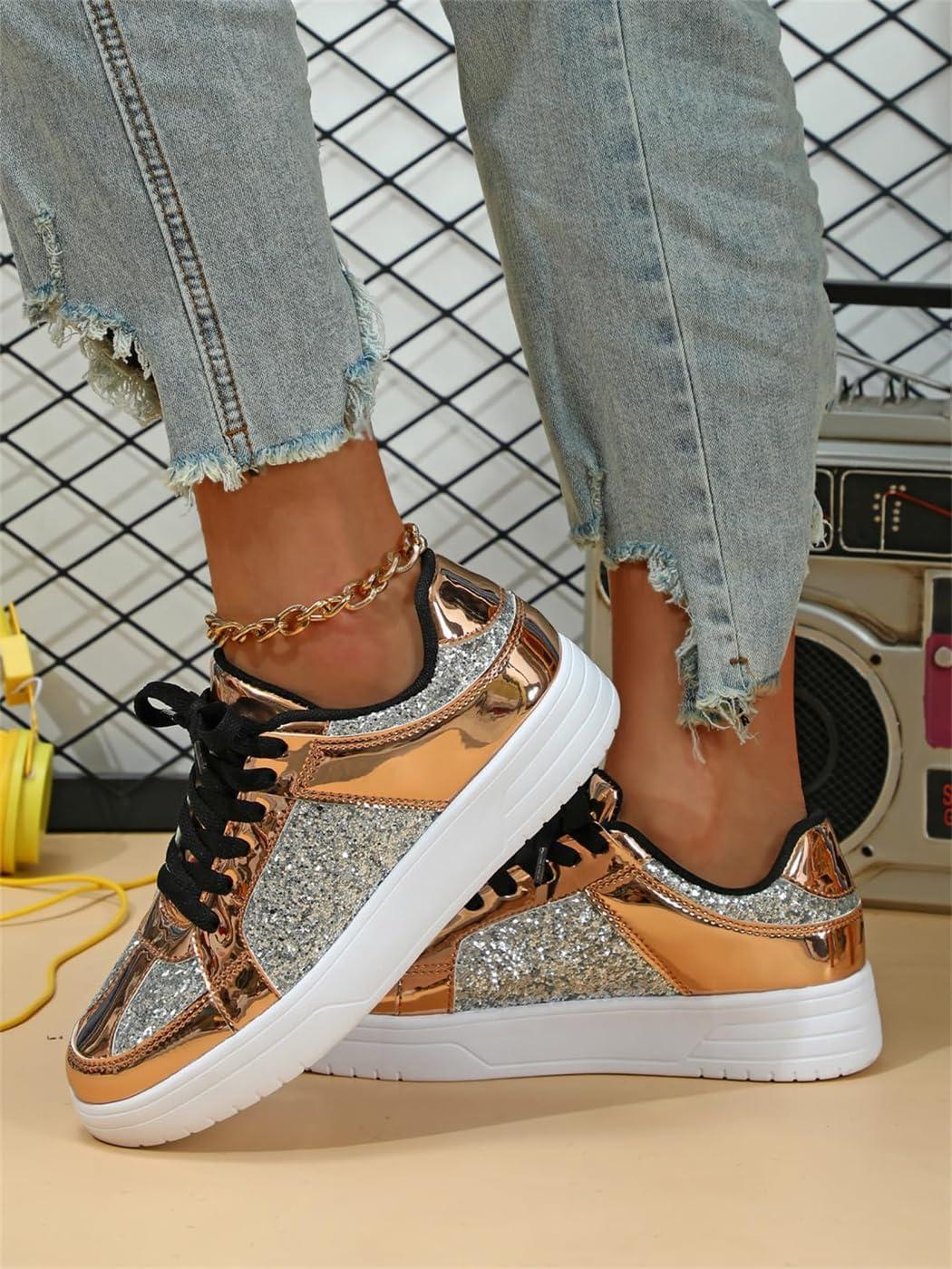image:imageChaussures de Sport pour Femmes Baskets Paillettes Chaussures de Course en Plein Air Fitness Chaussures de Randonne Chaussures Dcontractes Sneaker Lgres Chaussures PlatesB Dor