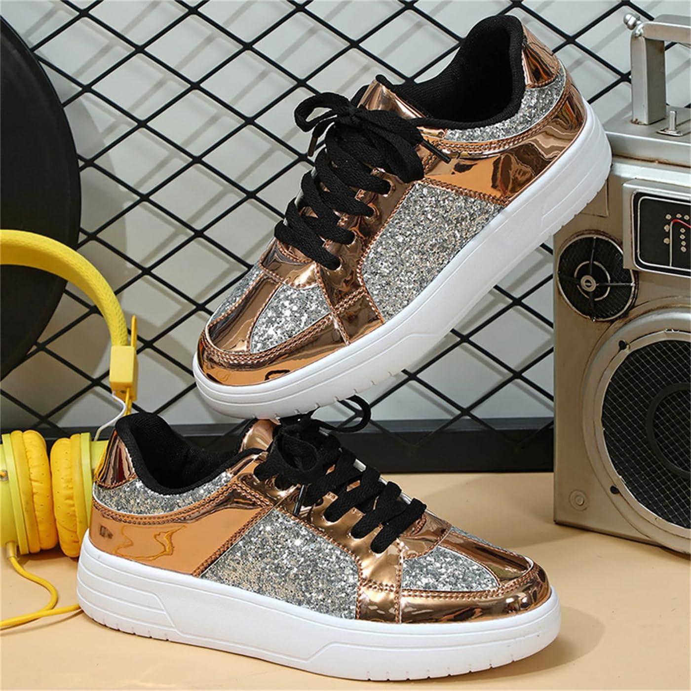 image:imageChaussures de Sport pour Femmes Baskets Paillettes Chaussures de Course en Plein Air Fitness Chaussures de Randonne Chaussures Dcontractes Sneaker Lgres Chaussures PlatesB Dor