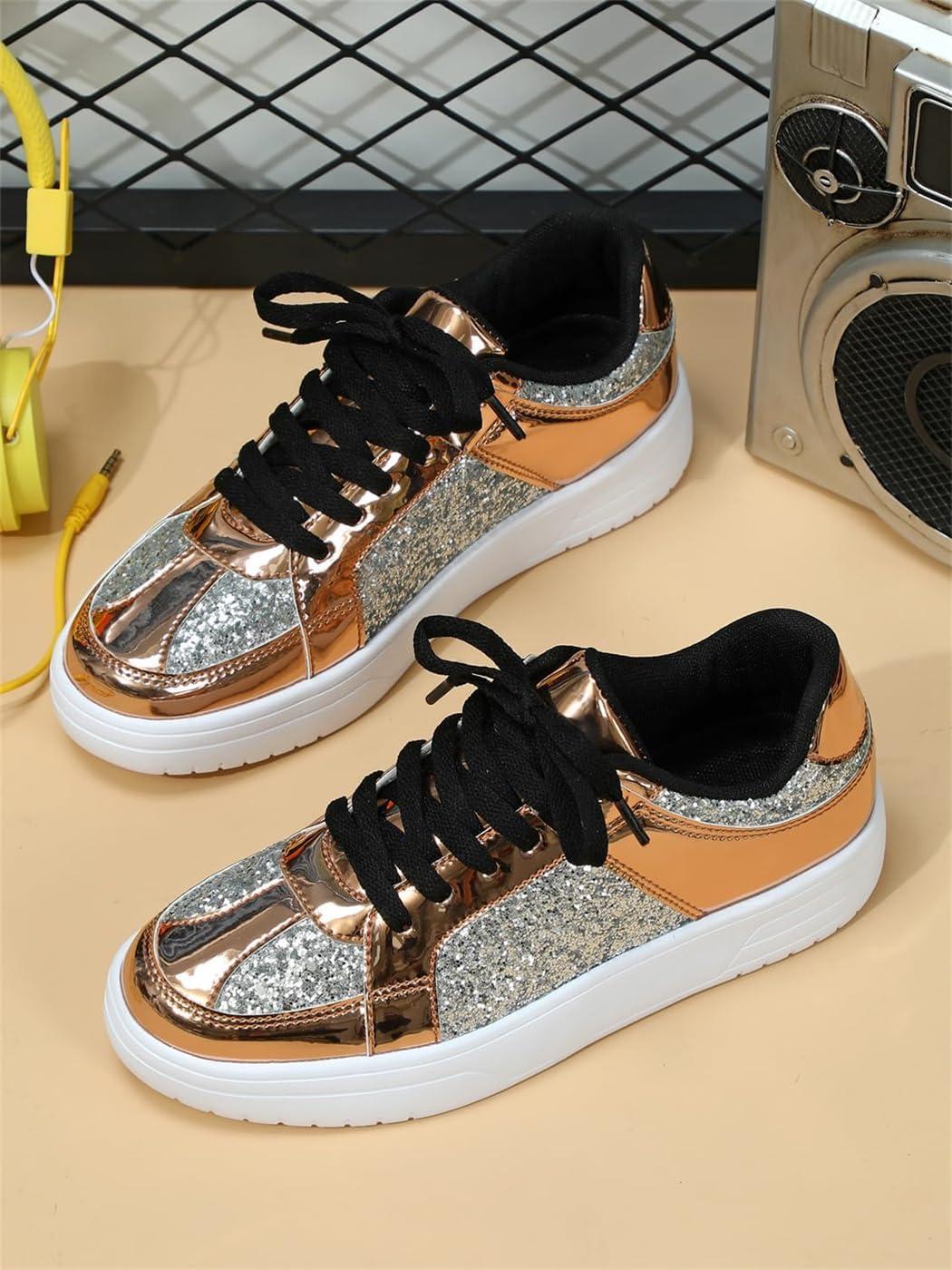 image:imageChaussures de Sport pour Femmes Baskets Paillettes Chaussures de Course en Plein Air Fitness Chaussures de Randonne Chaussures Dcontractes Sneaker Lgres Chaussures PlatesB Dor