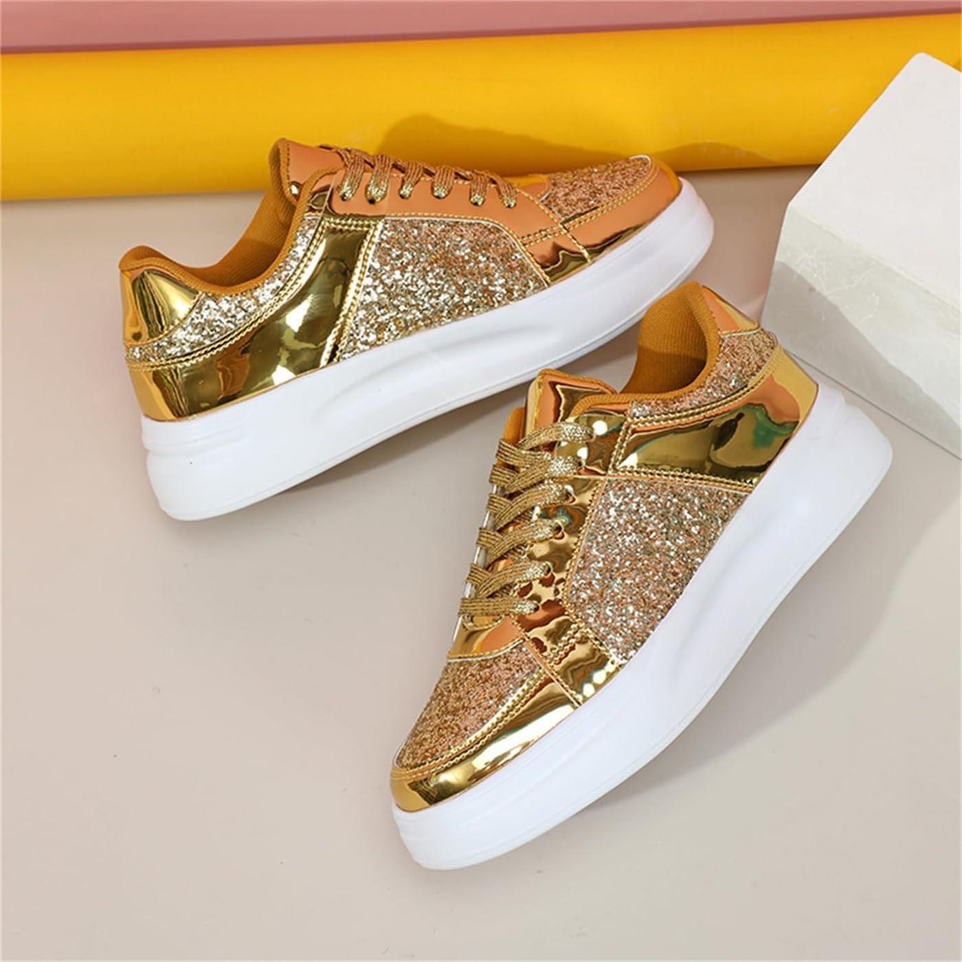 image:imageChaussures de Sport pour Femmes Baskets Paillettes Chaussures de Course en Plein Air Fitness Chaussures de Randonne Chaussures Dcontractes Sneaker Lgres Chaussures PlatesA Dor