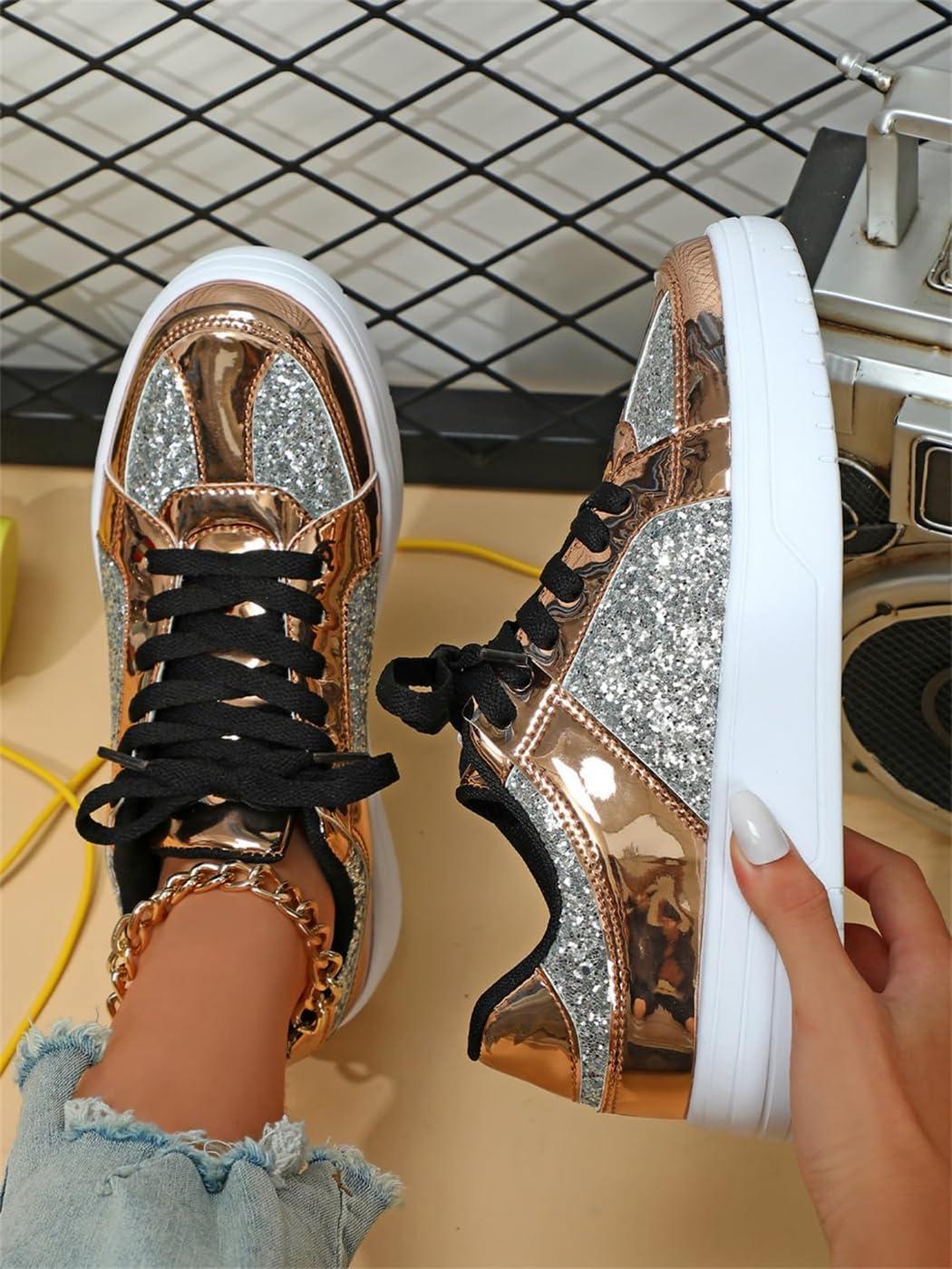 image:imageChaussures de Sport pour Femmes Baskets Paillettes Chaussures de Course en Plein Air Fitness Chaussures de Randonne Chaussures Dcontractes Sneaker Lgres Chaussures PlatesB Dor