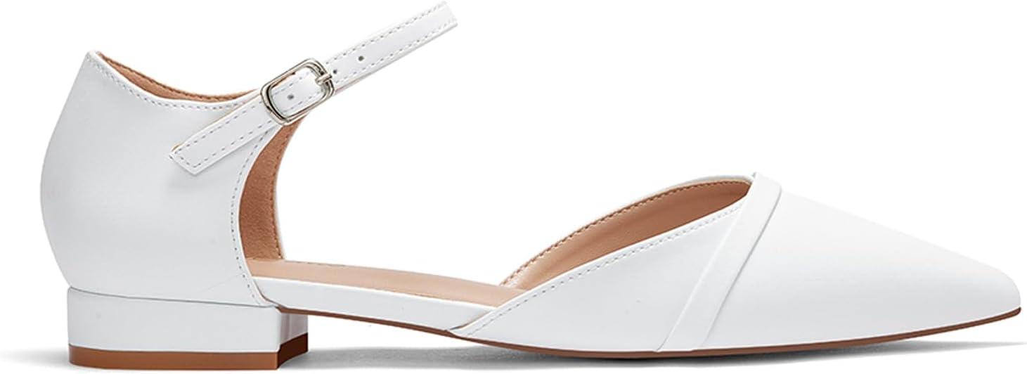 image:imageGENSHUO Ballerines pour Femmes Chaussures Plates Confortables habilles dcontractes Bout Pointu Escarpins Talon Bas de 1 PouceBlanc