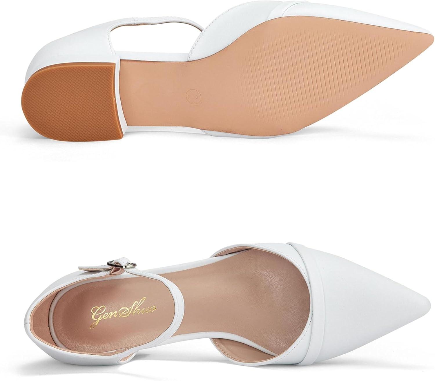 image:imageGENSHUO Ballerines pour Femmes Chaussures Plates Confortables habilles dcontractes Bout Pointu Escarpins Talon Bas de 1 PouceBlanc