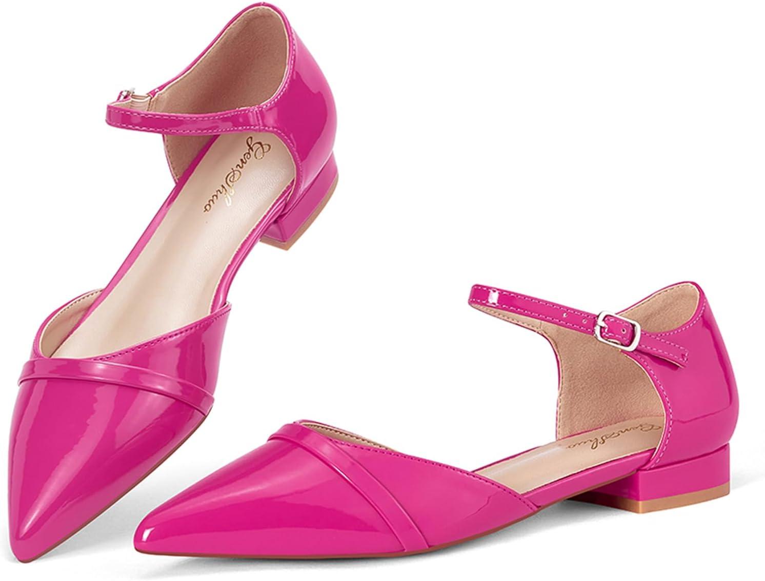 image:imageGENSHUO Ballerines pour Femmes Chaussures Plates Confortables habilles dcontractes Bout Pointu Escarpins Talon Bas de 1 PouceRose