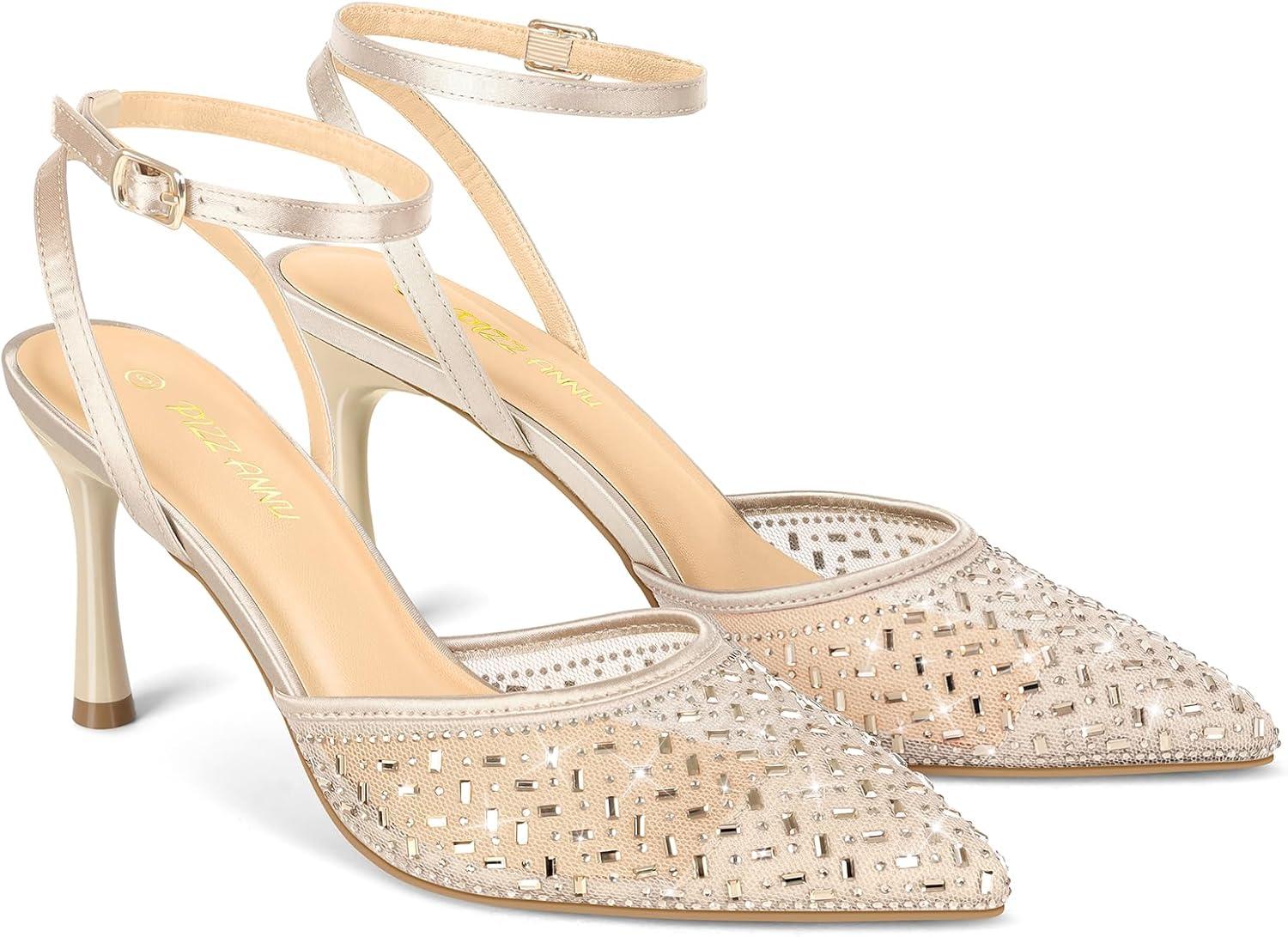 image:imagePIZZ ANNU Escarpins Femme Talon Aiguille Confortable Chaussure de Danse Bout Pointu Lanire Cheville Haut Sexy Heel Dance ShoesAbricot