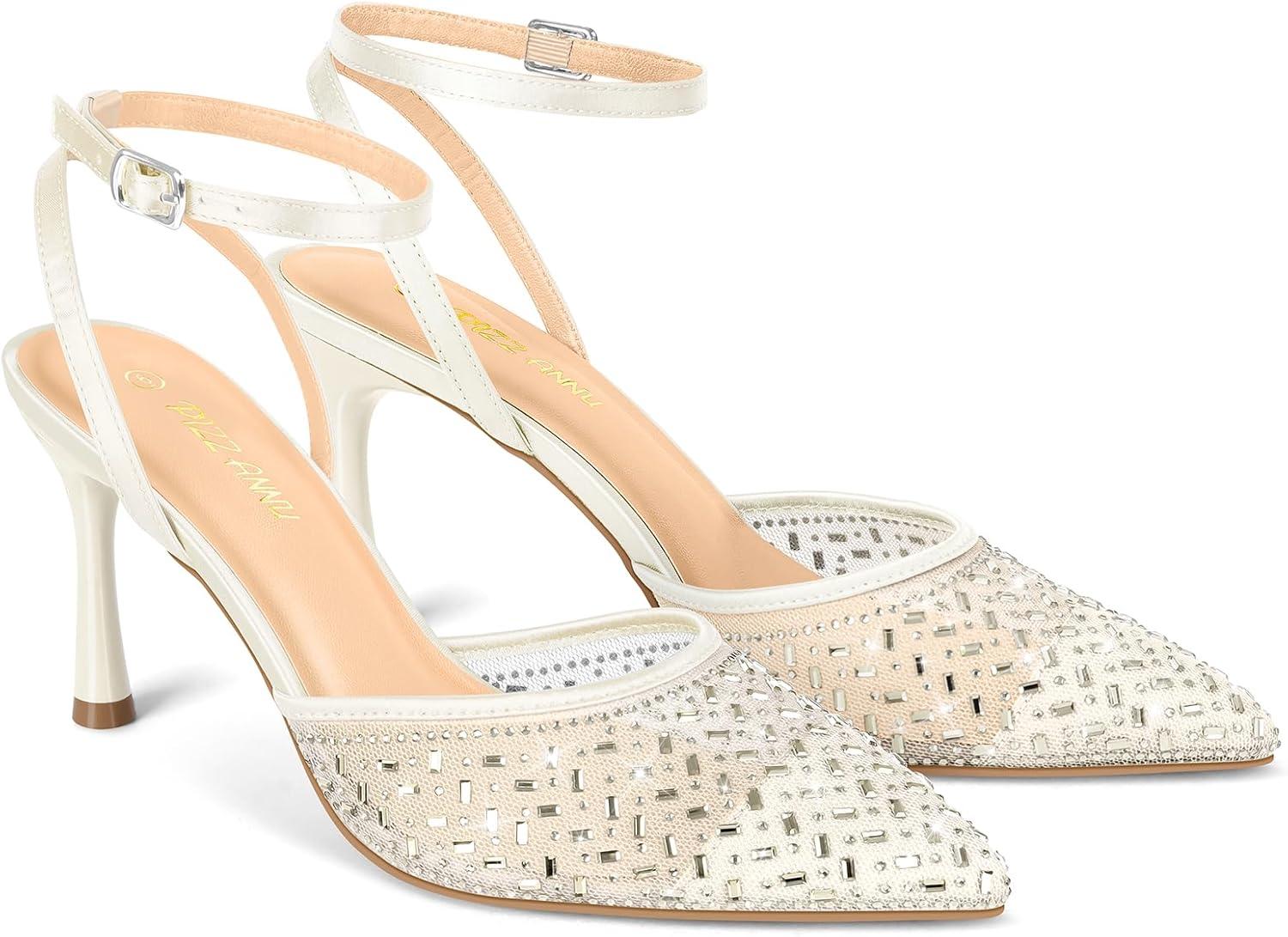 image:imagePIZZ ANNU Escarpins Femme Talon Aiguille Confortable Chaussure de Danse Bout Pointu Lanire Cheville Haut Sexy Heel Dance ShoesBlanc