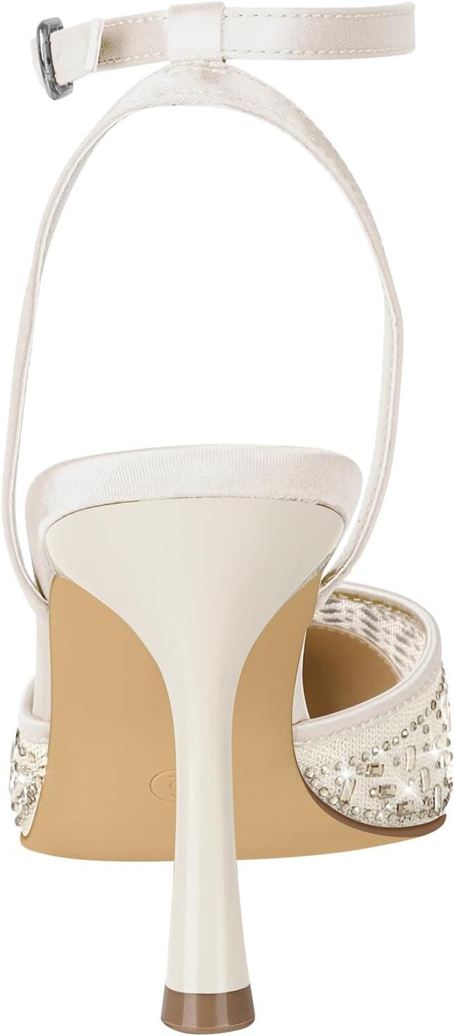 image:imagePIZZ ANNU Escarpins Femme Talon Aiguille Confortable Chaussure de Danse Bout Pointu Lanire Cheville Haut Sexy Heel Dance ShoesBlanc