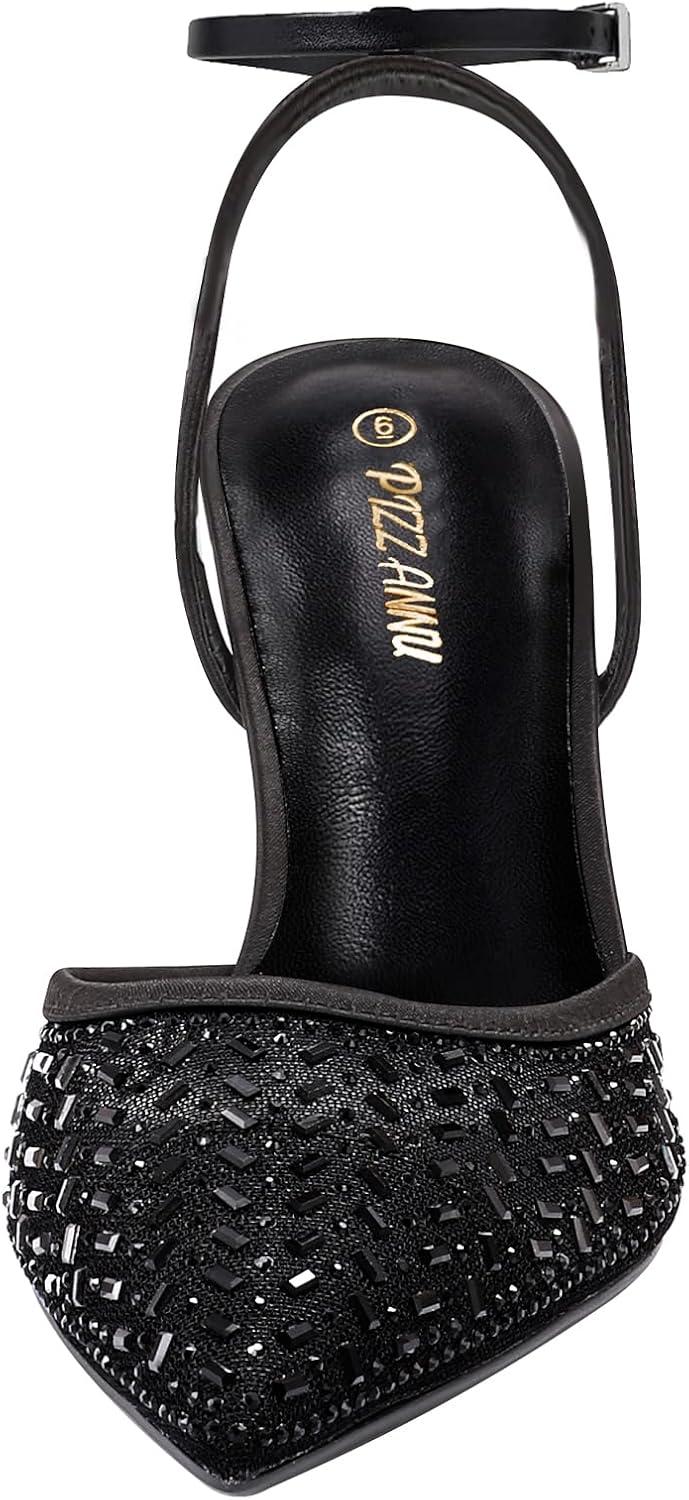 image:imagePIZZ ANNU Escarpins Femme Talon Aiguille Confortable Chaussure de Danse Bout Pointu Lanire Cheville Haut Sexy Heel Dance ShoesNoir