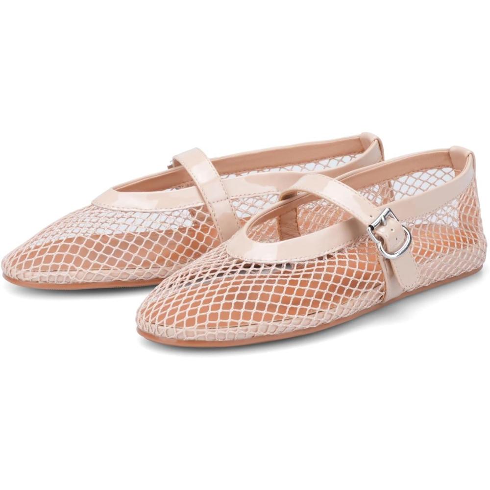 image:imageAdrizzlein Ballerines plates en maille pour femme avec sangle  boucle  Large largeur  Style dcontract  Pour ltNude