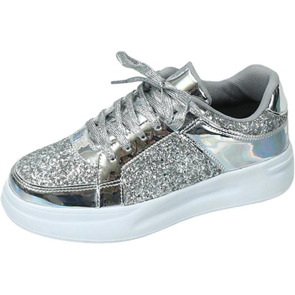 image:imageChaussures de Sport pour Femmes Baskets Paillettes Chaussures de Course en Plein Air Fitness Chaussures de Randonne Chaussures Dcontractes Sneaker Lgres Chaussures PlatesA Argent