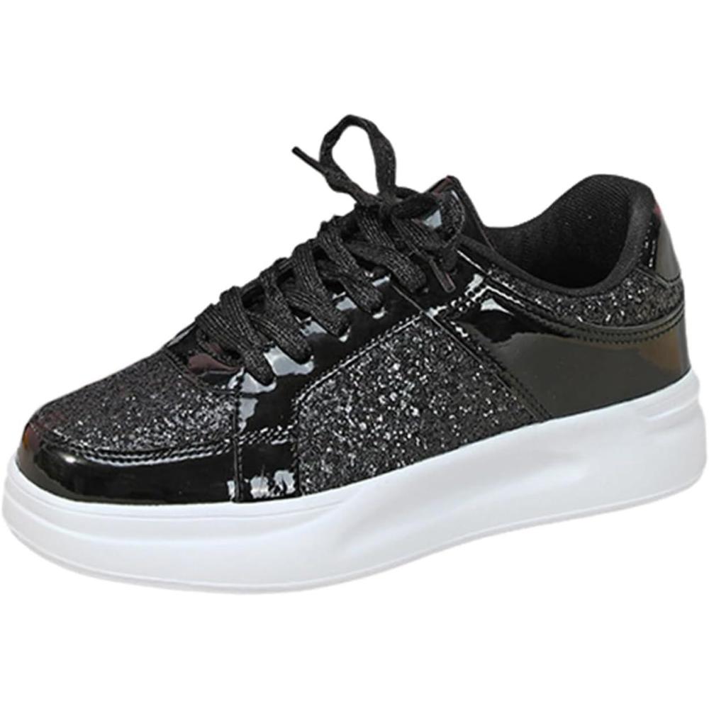 image:imageChaussures de Sport pour Femmes Baskets Paillettes Chaussures de Course en Plein Air Fitness Chaussures de Randonne Chaussures Dcontractes Sneaker Lgres Chaussures PlatesA Noir