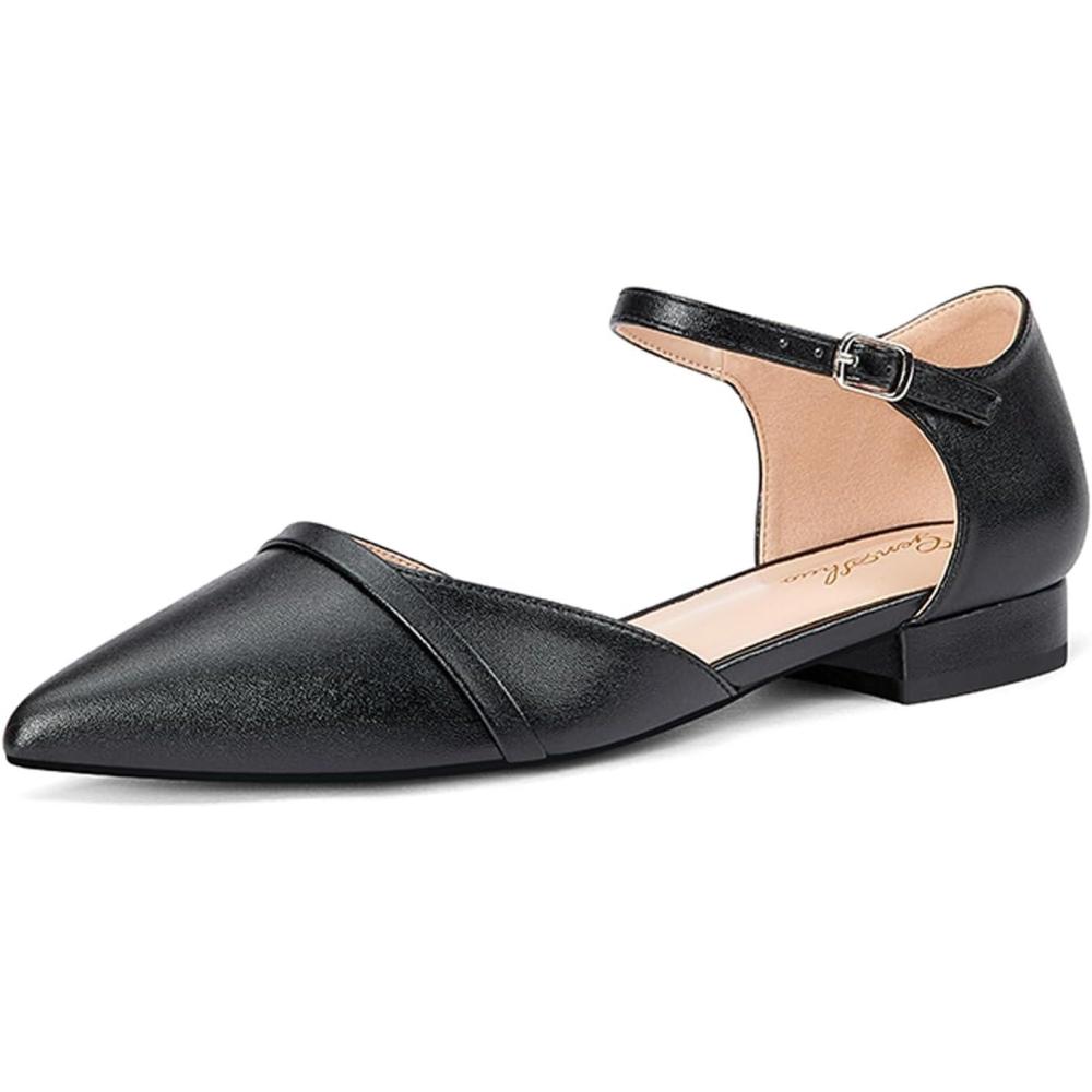 image:imageGENSHUO Ballerines pour Femmes Chaussures Plates Confortables habilles dcontractes Bout Pointu Escarpins Talon Bas de 1 PouceNoir