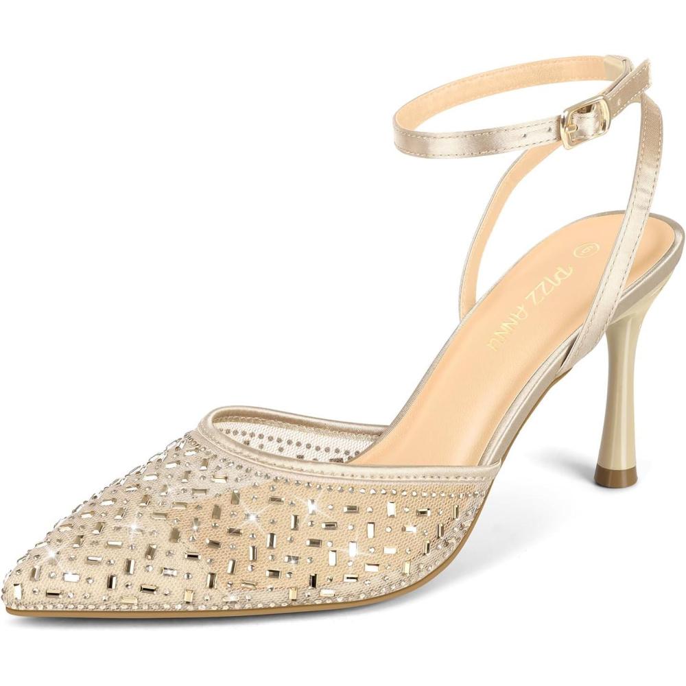 image:imagePIZZ ANNU Escarpins Femme Talon Aiguille Confortable Chaussure de Danse Bout Pointu Lanire Cheville Haut Sexy Heel Dance ShoesAbricot