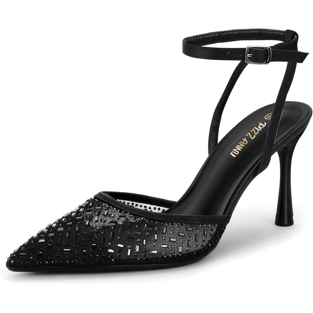 image:imagePIZZ ANNU Escarpins Femme Talon Aiguille Confortable Chaussure de Danse Bout Pointu Lanire Cheville Haut Sexy Heel Dance ShoesNoir