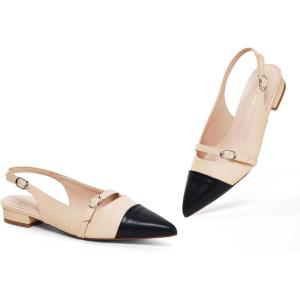 Zhabtuc Ballerines à Bride arrière pour Femmes avec Strass et Bout Pointu pour Femmes Chaussures habillées(Noir et Nu)