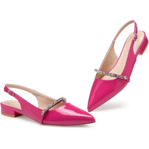 Zhabtuc Ballerines à Bride arrière pour Femmes avec Strass et Bout Pointu pour Femmes Chaussures habillées(Rose Vif)