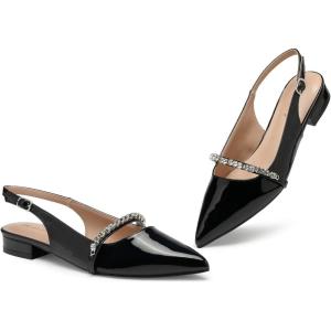 Zhabtuc Ballerines à Bride arrière pour Femmes avec Strass et Bout Pointu pour Femmes Chaussures habillées(Vernis Noir)